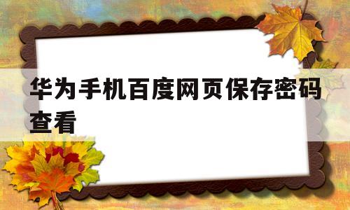 华为手机百度网页保存密码查看(手机怎么查看百度网页保存的密码)