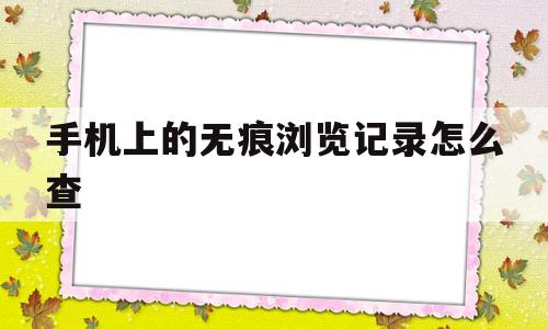 手机上的无痕浏览记录怎么查(手机在无痕浏览的情况如何查到上网记录)