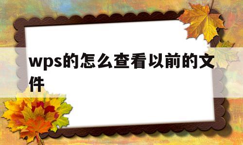 wps的怎么查看以前的文件(wpsoffice怎么看以前的文档)