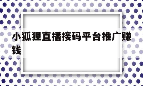 小狐狸直播接码平台推广赚钱(小狐狸直播接码平台推广赚钱吗)