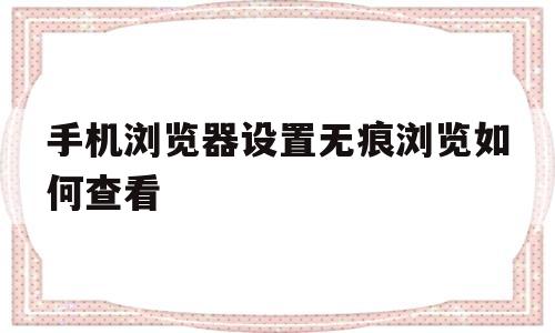 手机浏览器设置无痕浏览如何查看(手机浏览器开启无痕浏览怎么查看历史浏览)