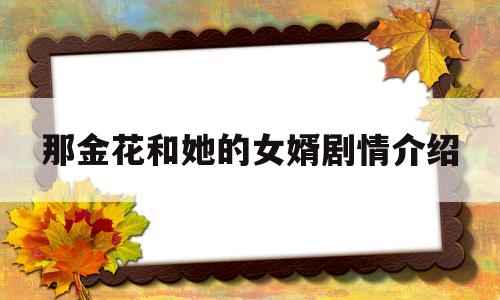 那金花和她的女婿剧情介绍(那金花和她的女婿电视剧芒果视频)