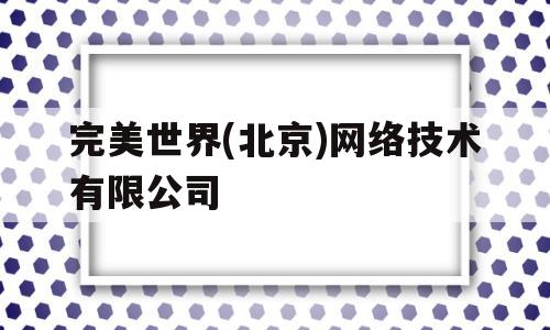 完美世界(北京)网络技术有限公司(完美世界北京网络技术有限公司财务报告)
