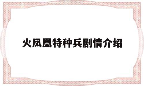 火凤凰特种兵剧情介绍(火凤凰特种兵主演都是谁)